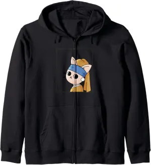 | The little cat with a pearl Zip Hoodie