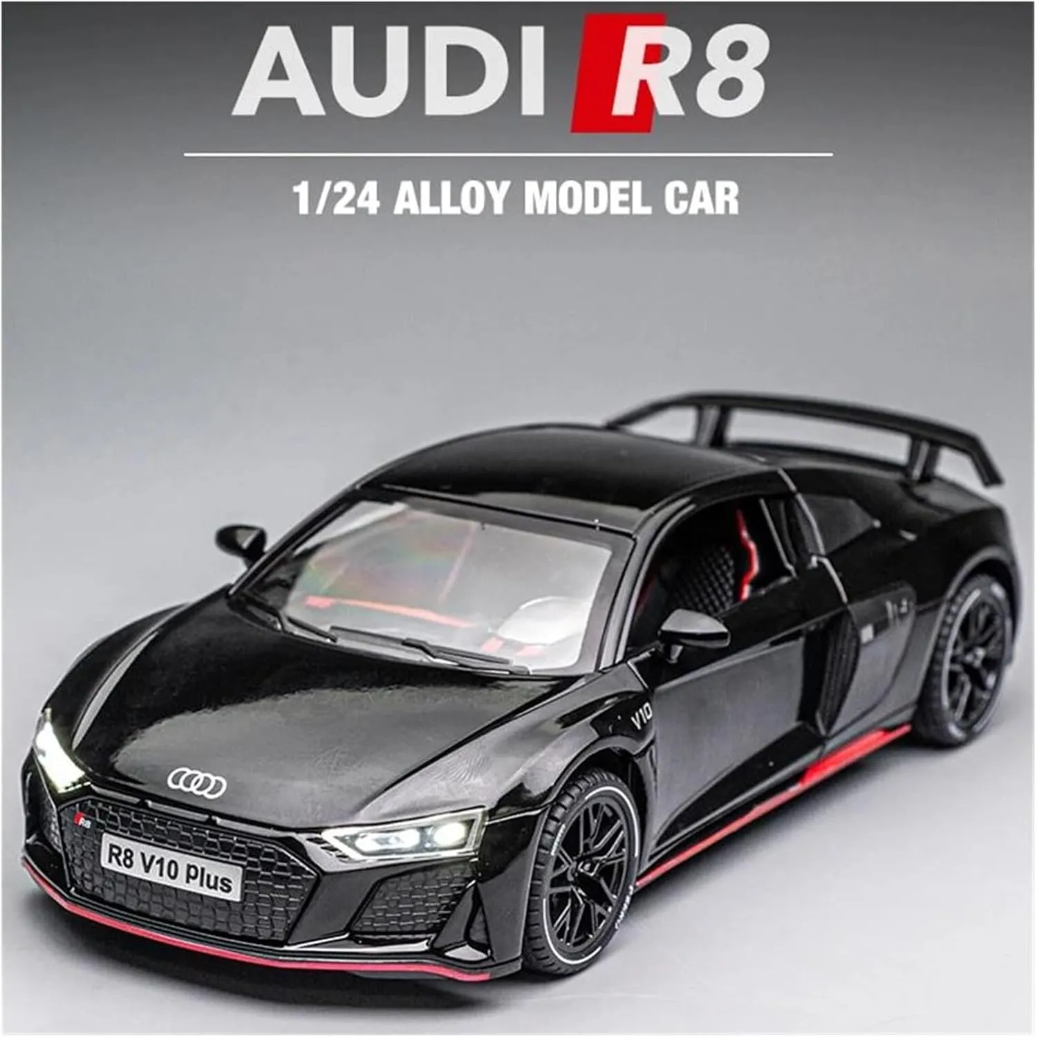 1 24 for Audi R8 V8 Coupe Alloy Sports Car Model Diecast Metal Racing Vehicle Car Model Sound Light Collections Scale Vehicles Toys(Yellow)