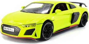1 24 for Audi R8 V8 Coupe Alloy Sports Car Model Diecast Metal Racing Vehicle Car Model Sound Light Collections Scale Vehicles Toys(Yellow)