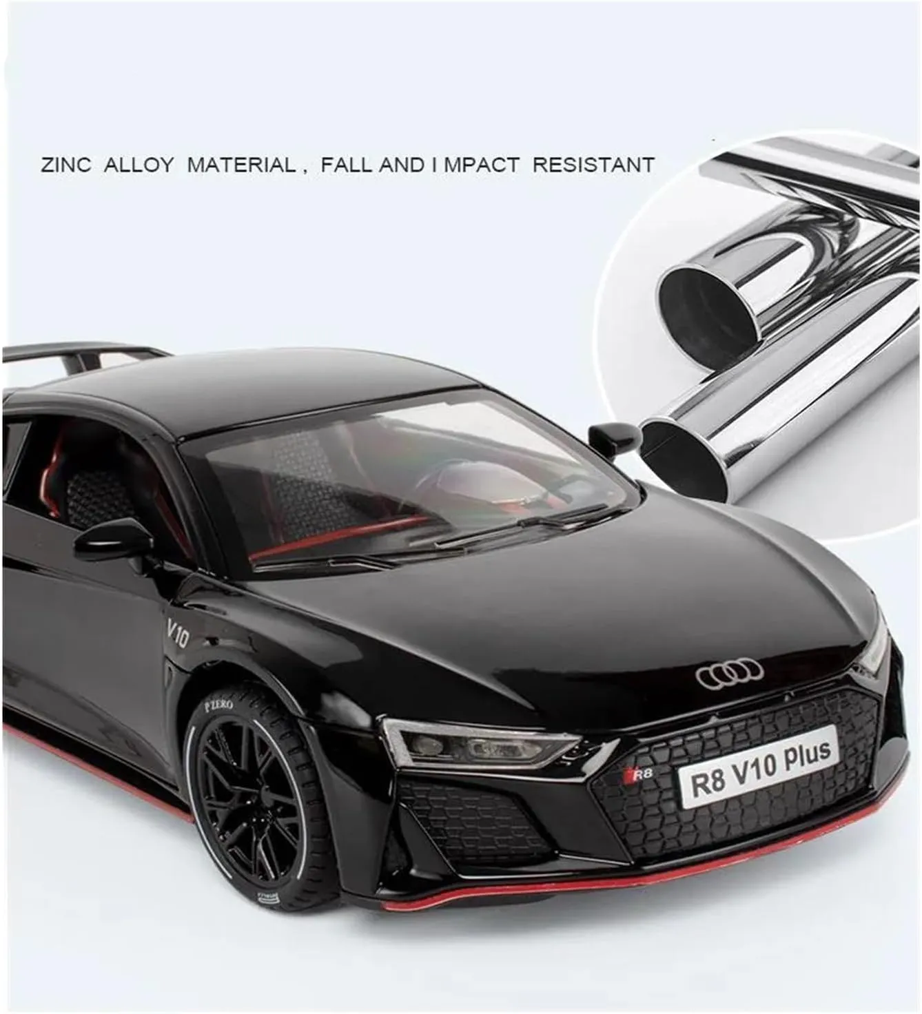 1 24 for Audi R8 V8 Coupe Alloy Sports Car Model Diecast Metal Racing Vehicle Car Model Sound Light Collections Scale Vehicles Toys(Yellow)