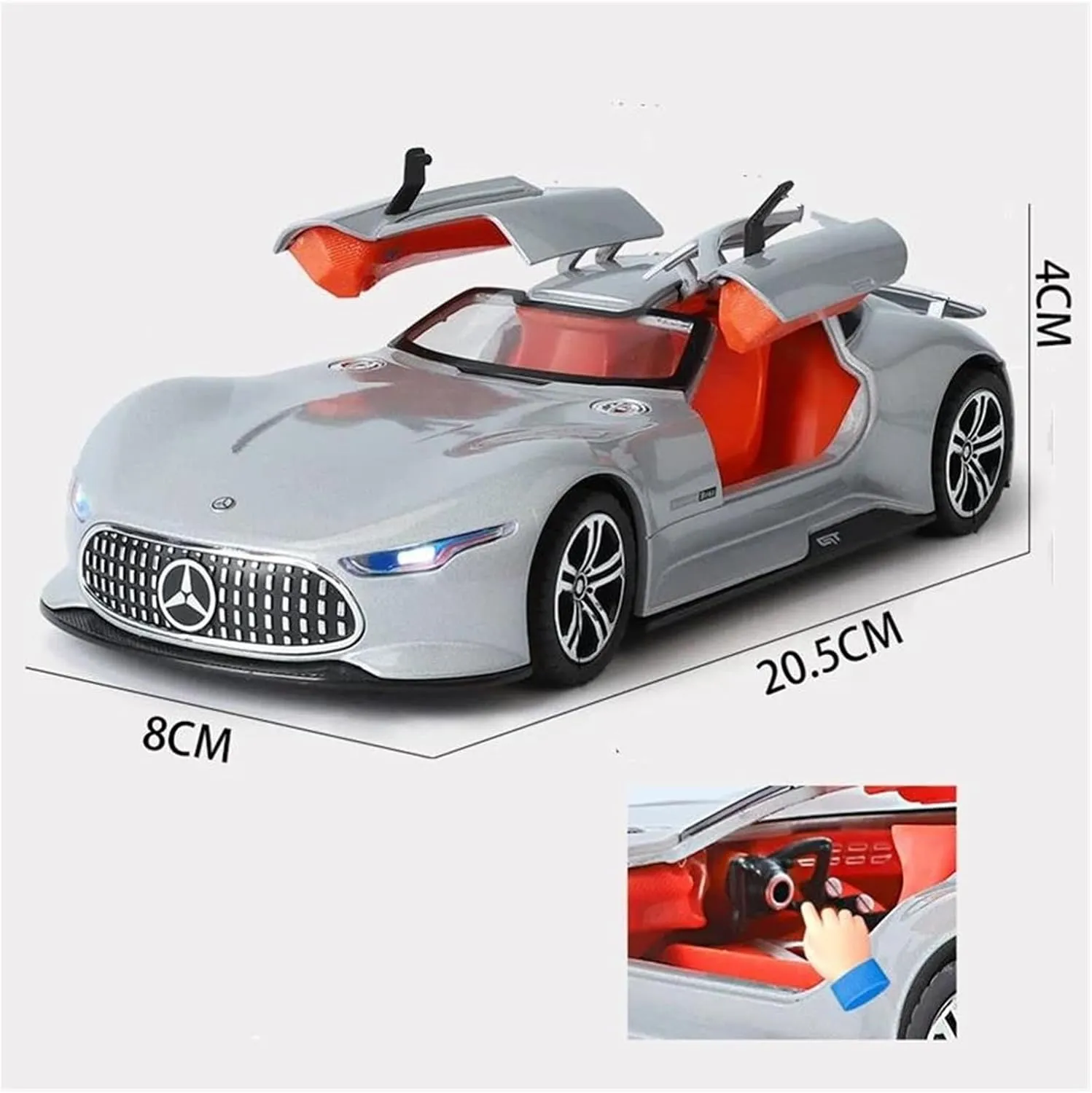 1 24 for Benz Vision GT Alloy Concept Sports Car Model Diecast Metal Racing Car Vehicles Model Sound Light Scale Vehicles Toys(Matter Black)