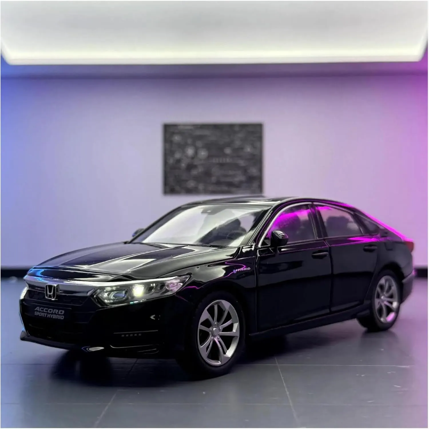 1 24 for Honda Accord Alloy Miniature Car Diecast Metal Scale Car Model Sound Light Simulation Collections Toy Simulation Vehicle Playset(White)
