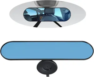 1 Pcs Rear View Mirror, Adhesive Suction Cup Type Spherical Cardan Shaft Wide-Angle Auxiliary Mirror, Universal Car Interior Rearview Mirror Fits For Car Truck Suv Van (Blue)