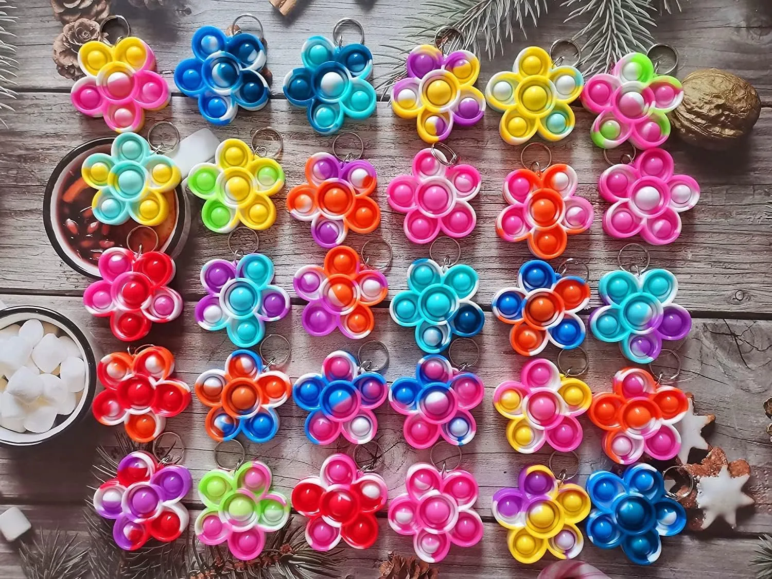 100 Packs Flower Mini Pop Fidget, Autism Special Needs Squeeze Sensory Party Favors Gift for Family, Adult and Kids