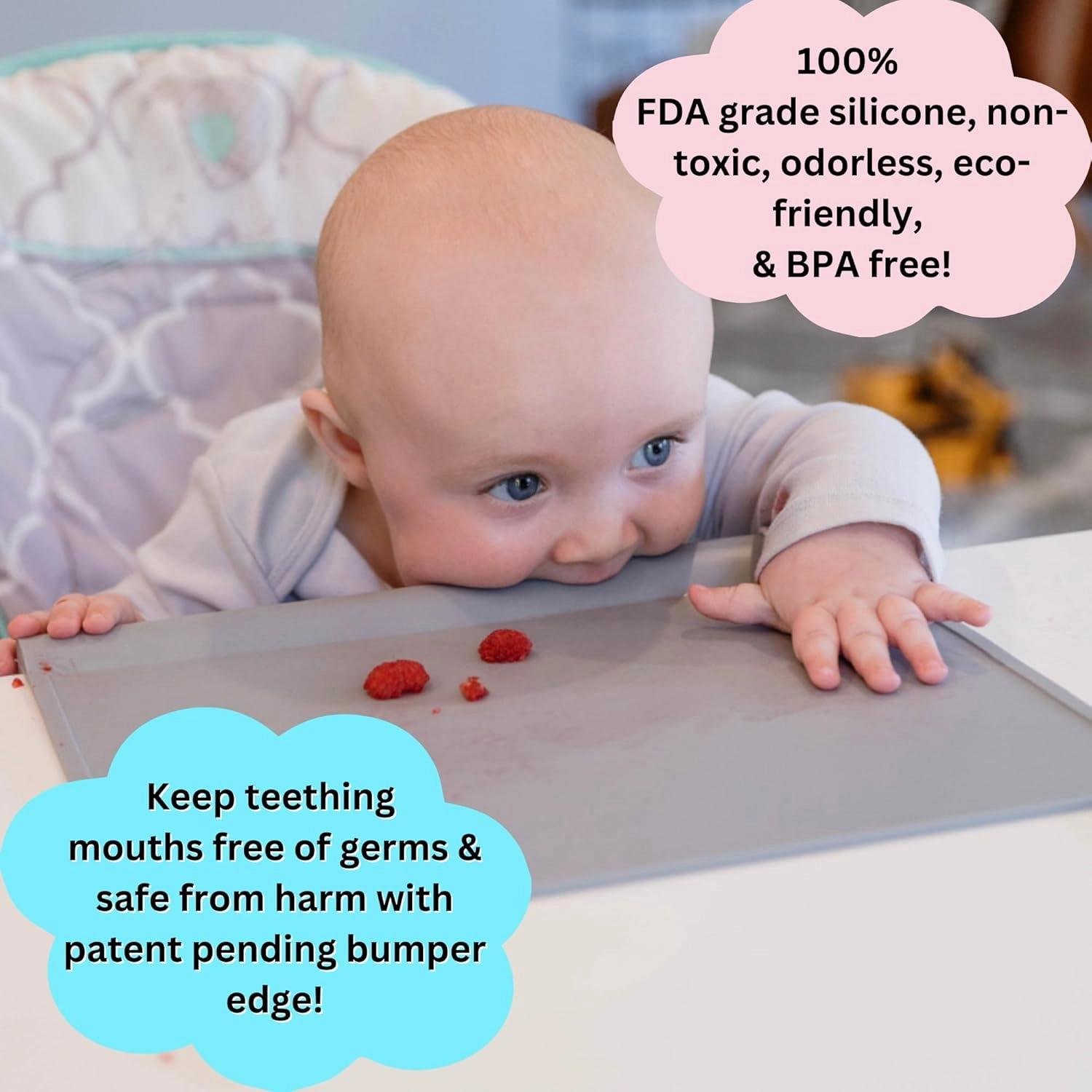 100% Silicone Placemat with Teething Edge Bumper/Spill Stopper | Dishwasher Safe, Travel Ready Non-Slip Suction Activity Mat for Infants, Babies, Toddlers, Children, Kids (Ballet Pink)