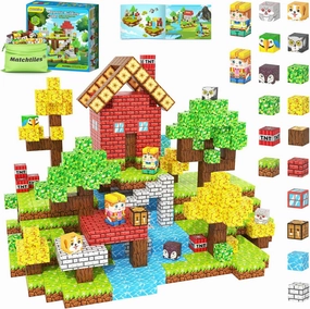 100PCS Magnetic Blocks with Forest Animals, Magnetic Building Blocks Magnet Cube Toys Stacking, Build Forest World Set, STEM Montessori Sensory Toys for Kids Boys Girls Age 3 4 5 6 7 8 9 10 Gifts
