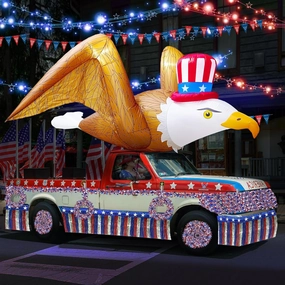 10.5Ft Long 4th of July Inflatable Flying Bald Eagle, Blow Up Eagle on The Car with Led Lights - for Patriotic Parade, Memorial Day and Independence Day Decoration