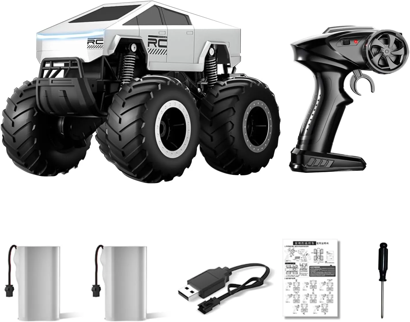 1:16 Remote Control Monster Truck - Waterproof RC Car for Kids, 2.4GHz Off-Road Cybertruck Toy with 360° Stunts, All-Terrain 4WD, LED Headlights - Gift for Boys & Girls (8  Years)