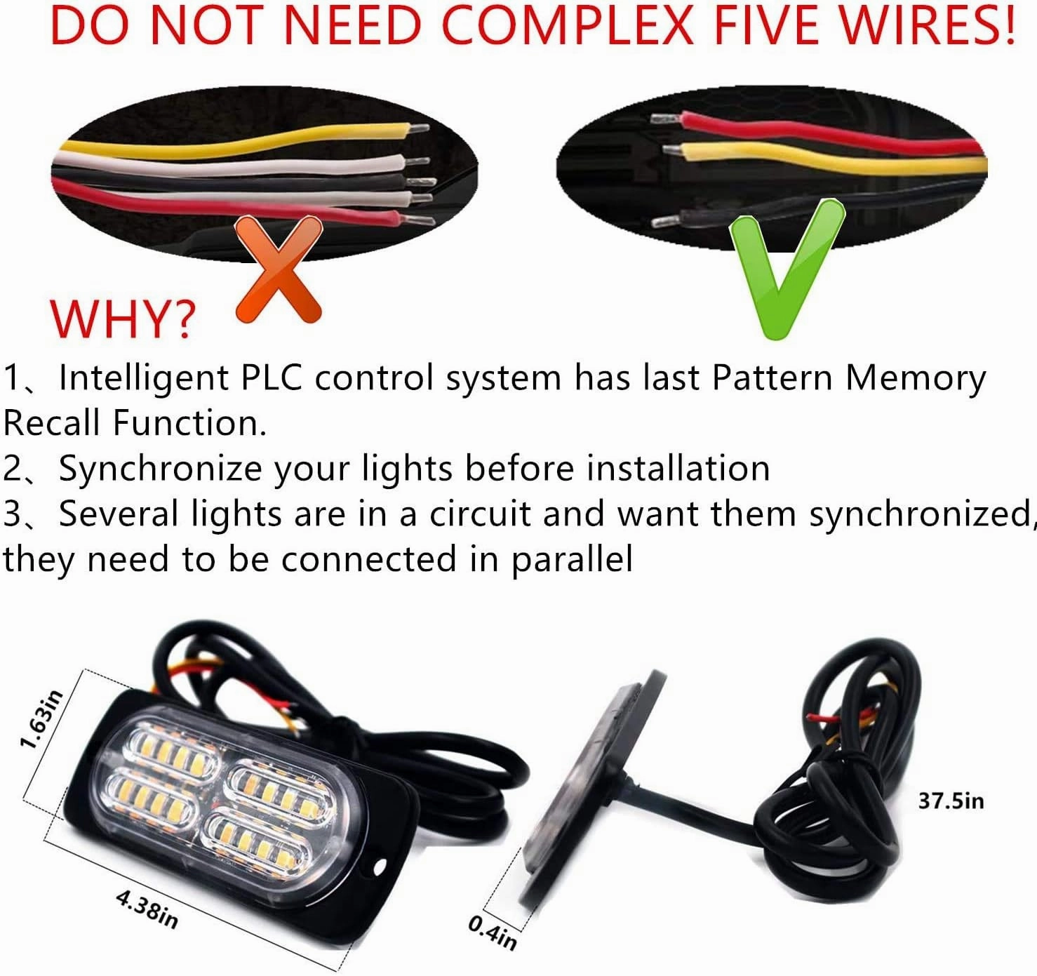12-24V 20-LED Super Bright Emergency Warning Caution Hazard Construction Waterproof Amber Strobe Light Bar with 32 Different Flashing for Car Truck SUV Van - 4PCS (Amber)