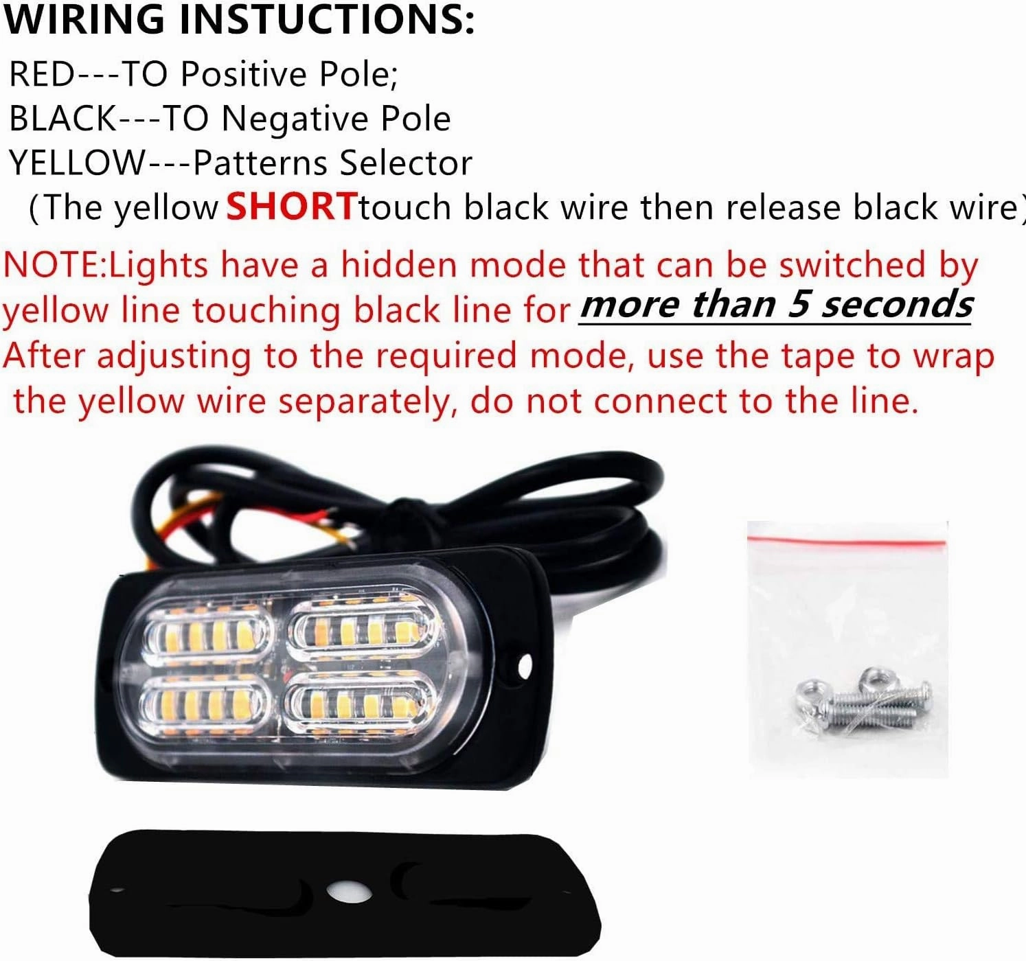 12-24V 20-LED Super Bright Emergency Warning Caution Hazard Construction Waterproof Amber Strobe Light Bar with 32 Different Flashing for Car Truck SUV Van - 4PCS (Amber)