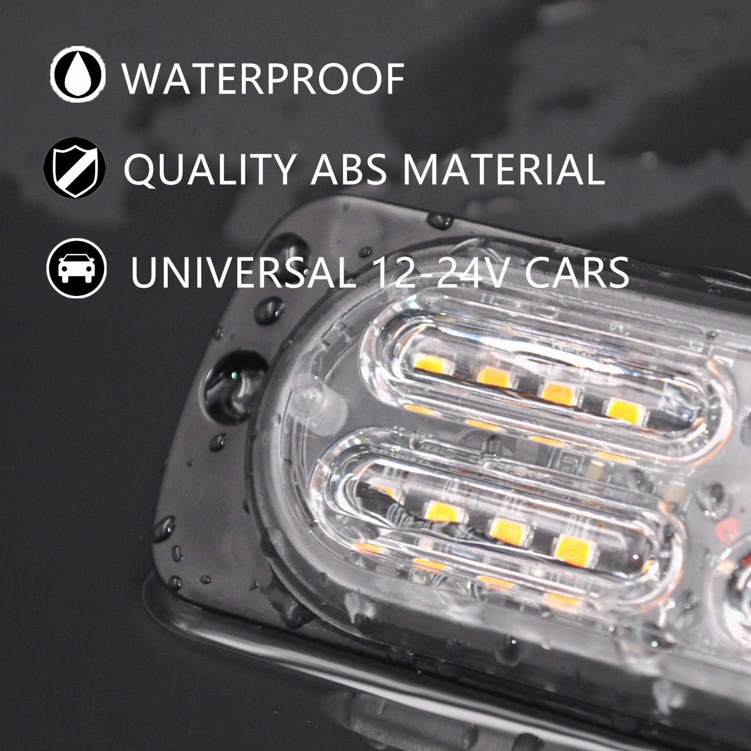 12-24V 20-LED Super Bright Emergency Warning Caution Hazard Construction Waterproof Amber Strobe Light Bar with 32 Different Flashing for Car Truck SUV Van - 4PCS (Amber)