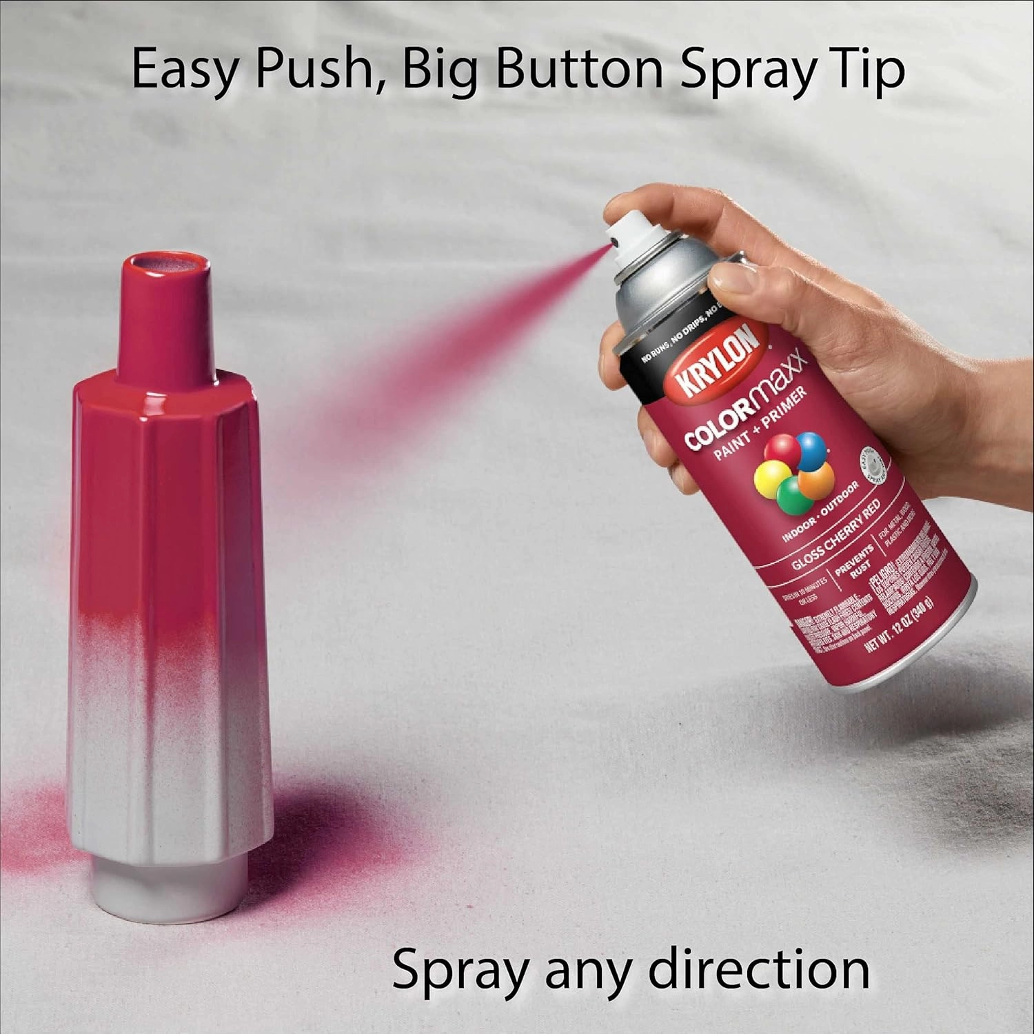 12 oz Krylon K05511007 Cherry Red COLORmaxx Paint & Primer Spray Paint, Gloss