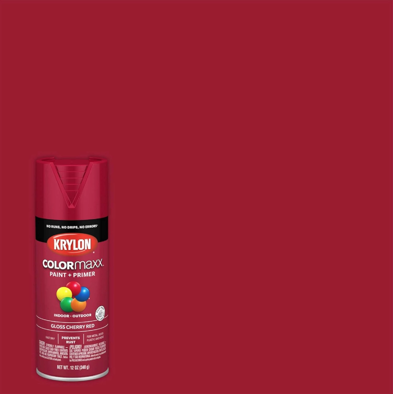 12 oz Krylon K05511007 Cherry Red COLORmaxx Paint & Primer Spray Paint, Gloss