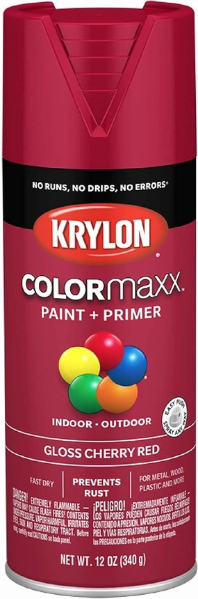 12 oz Krylon K05511007 Cherry Red COLORmaxx Paint & Primer Spray Paint, Gloss