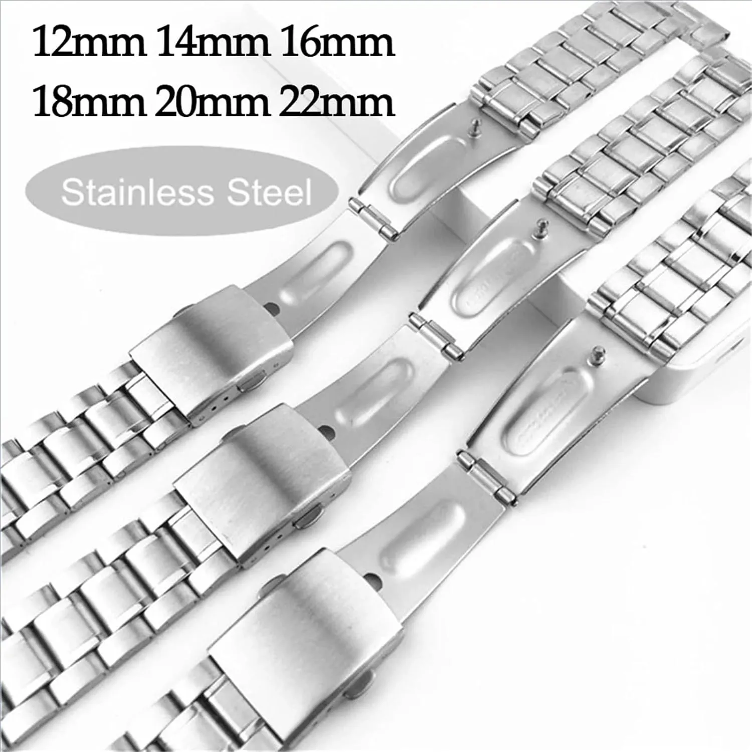 12mm 14mm 16mm 18mm 20mm 22mm Stainless Steel Strap Sliver Adjustable Smart Watch Band Women Men