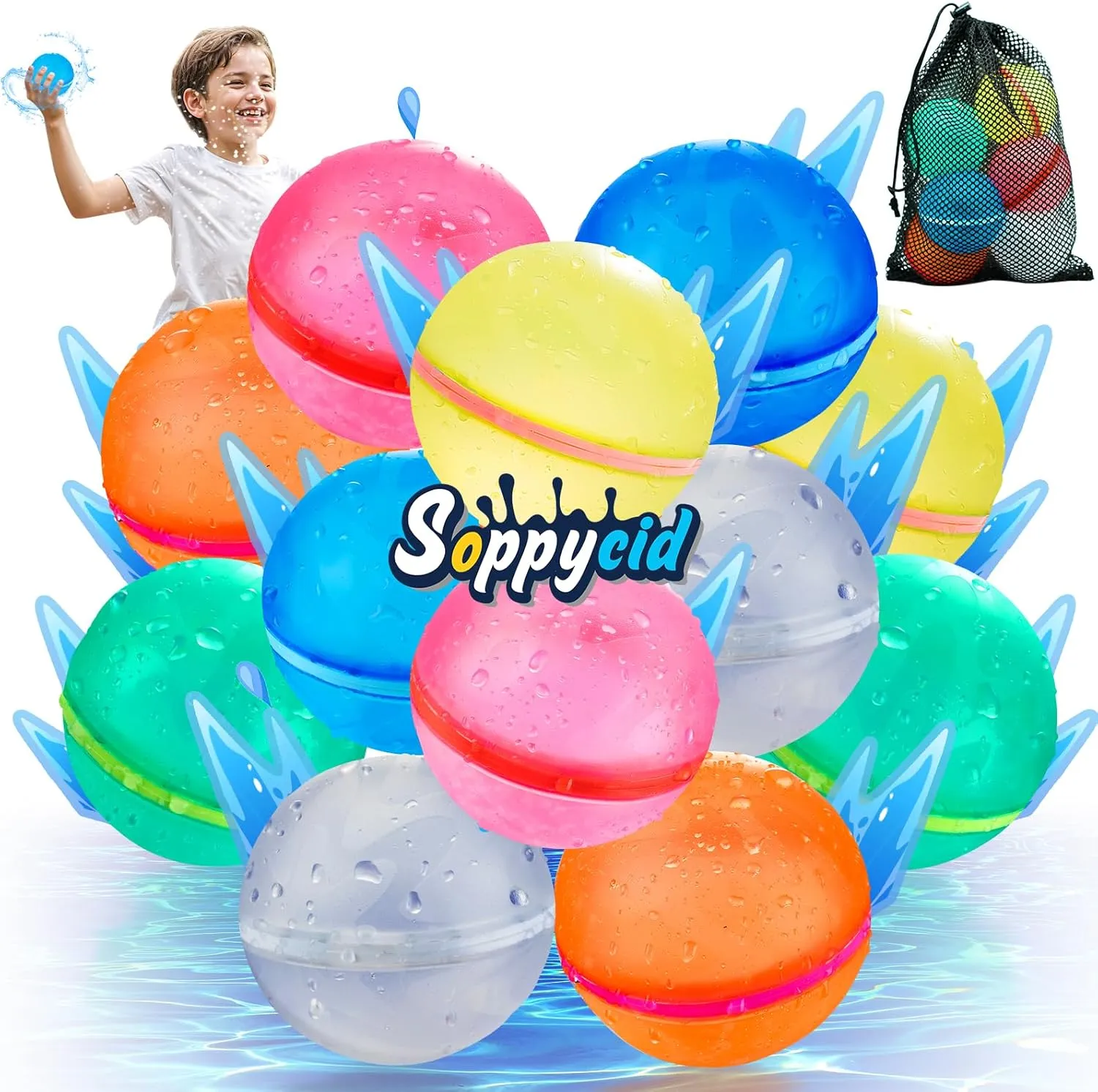 12Pcs Reusable Water Balloons, Magnetic Water Balls Quick Fill, Self-Sealing Water Fight Toys for Kids Outdoor Games, Summer Pool Beach Party Fun