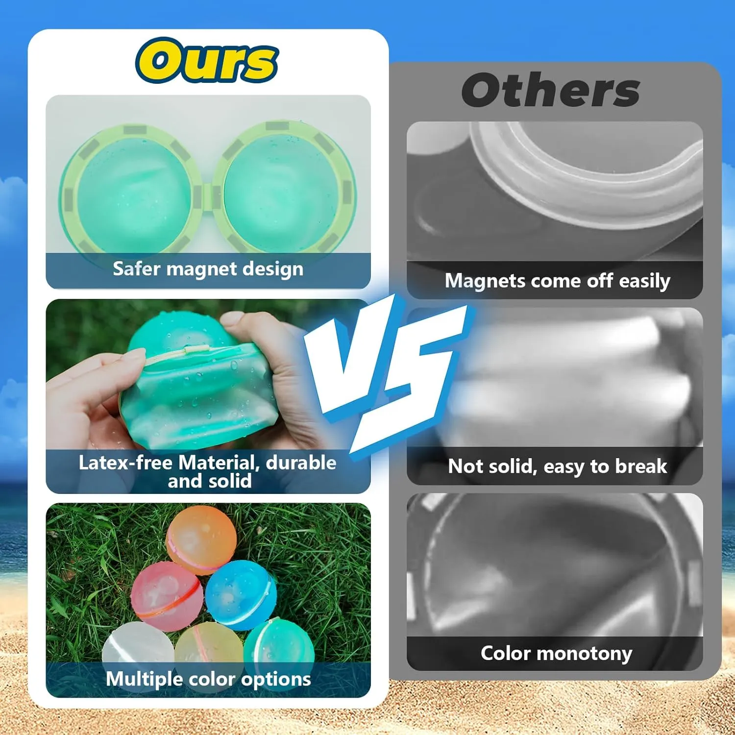 12Pcs Reusable Water Balloons, Magnetic Water Balls Quick Fill, Self-Sealing Water Fight Toys for Kids Outdoor Games, Summer Pool Beach Party Fun