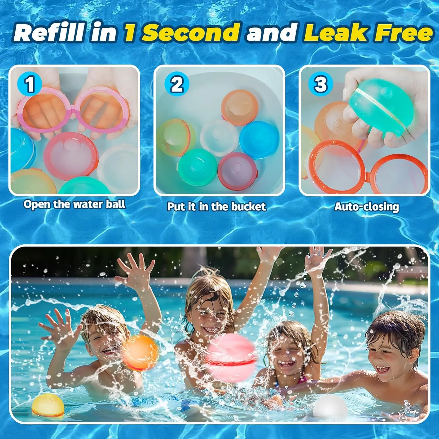 12Pcs Reusable Water Balloons, Magnetic Water Balls Quick Fill, Self-Sealing Water Fight Toys for Kids Outdoor Games, Summer Pool Beach Party Fun
