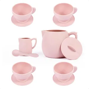 12Pcs Silicone Tea Party Set for Little Girls - Pretend Play Eco-Friendly, BPA Free Kids Tea Set - Dishwasher Safe Tea Set for Toddlers - Won't Break Like Plastic or Porcelain Toys