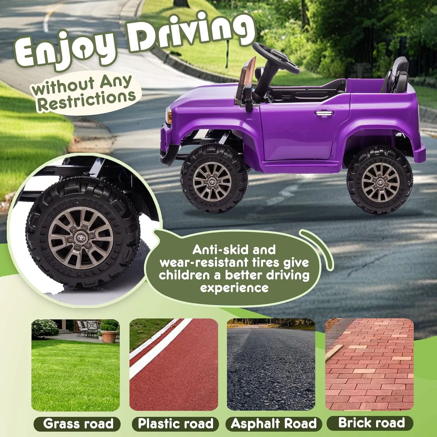 12V Kids Ride On Truck Car, Electric Car Toy with Four-Wheel Suspension, 12 Volt Battery Powered Cars for Children, Parent Remote Control, LED Lights, Bluetooth, Music, 2.49MPH Max Speed-Purple