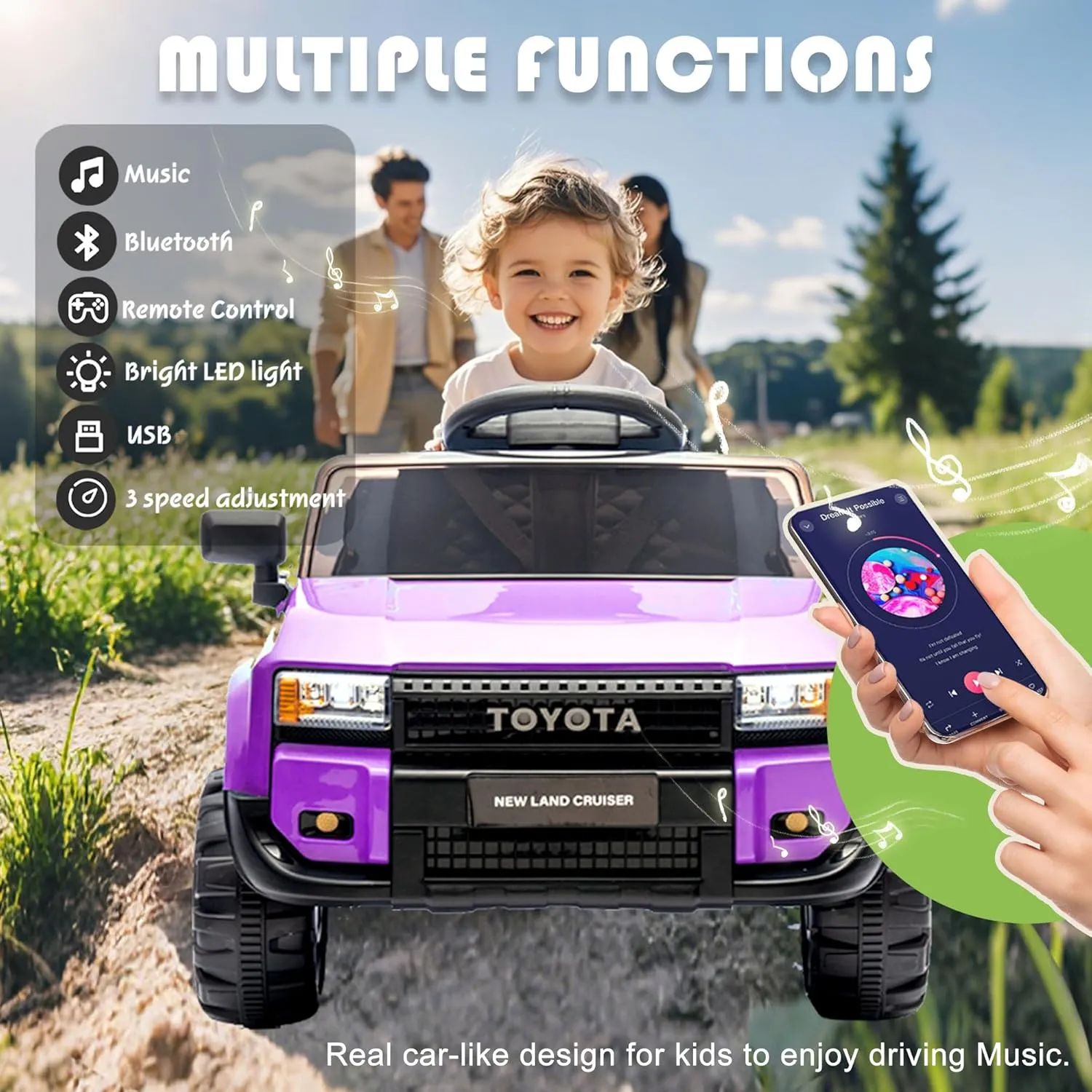 12V Kids Ride On Truck Car, Electric Car Toy with Four-Wheel Suspension, 12 Volt Battery Powered Cars for Children, Parent Remote Control, LED Lights, Bluetooth, Music, 2.49MPH Max Speed-Purple