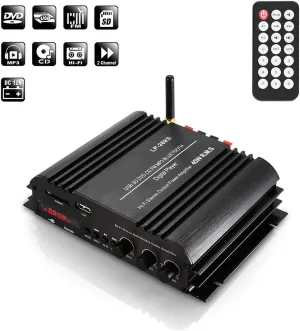 12V Mini Hi-Fi Amplifier Bluetooth Car Amplifier Digital Player HiFi Stereo Audio Power 2CH 45W Home Multimedia Support SD USB FM MP3 DVD CD