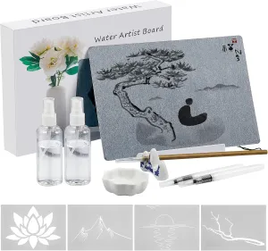 13 Pcs Buddha Zen Board Set, Meditation Water Drawing Board Inkless Water Painting Art Board and Brushes, Stand, Spray Bottles for Zen Mindfulness Relaxation Meditation Gifts