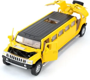 1/32 Hummer H2 Car Model, Diecast Car Toy with Sound and Light, Alloy Stretch Limousine Pull Back Toy Vehicle for Adult Kids Boys Girls (Yellow)
