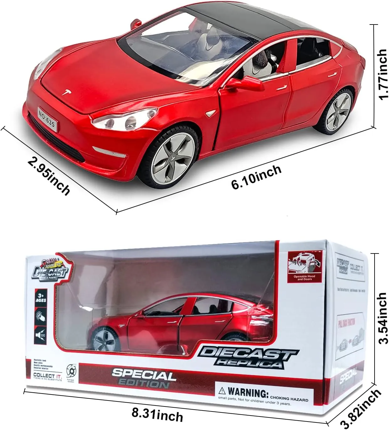 1/32 Scale Diecast Car Model, Pull Back Vehicles Toy Car with Sound and Light, Zinc Alloy Toy Car for Collectors & Boys or Girls 3  Years Old (Model 3 -Red)