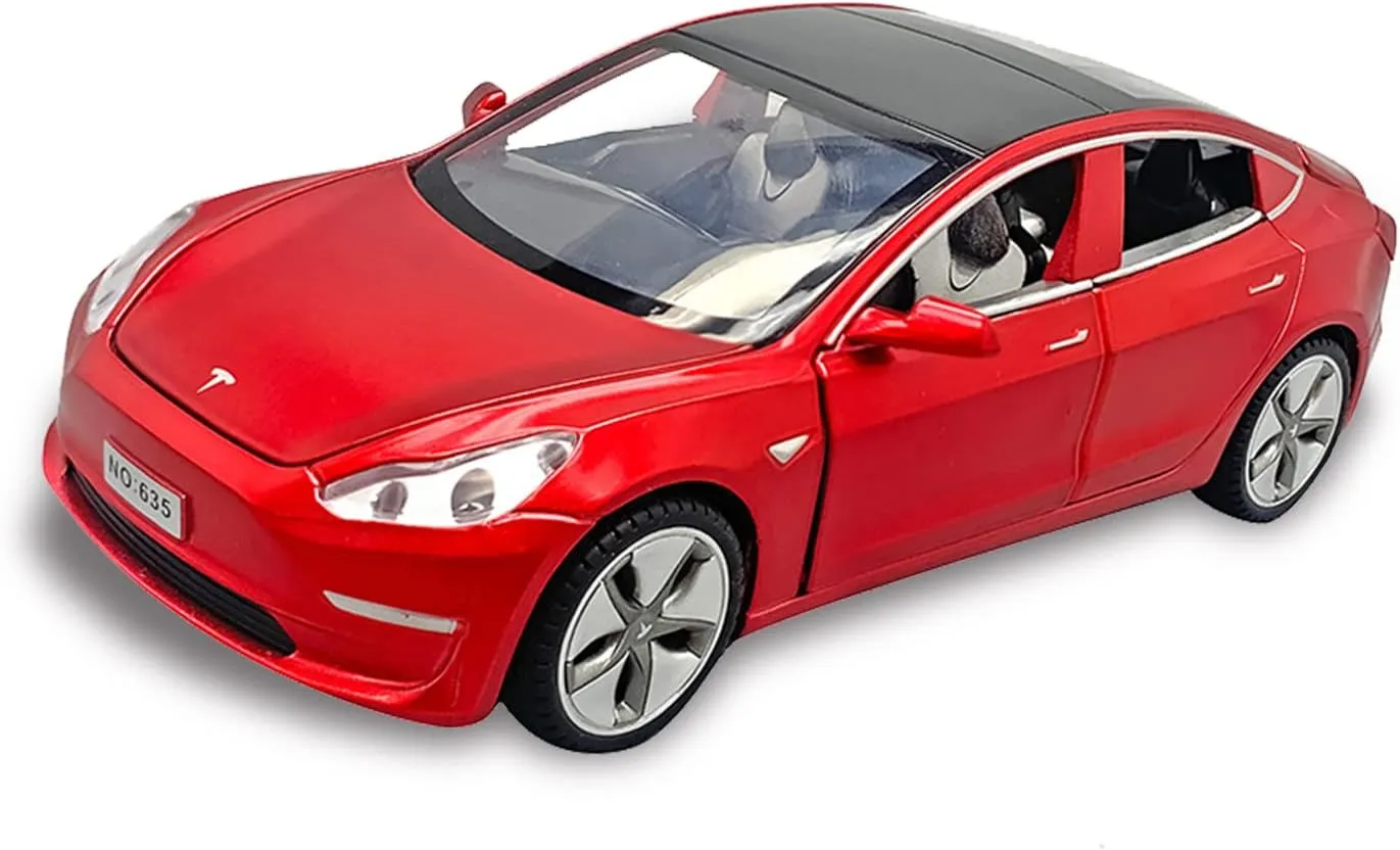 1/32 Scale Diecast Car Model, Pull Back Vehicles Toy Car with Sound and Light, Zinc Alloy Toy Car for Collectors & Boys or Girls 3  Years Old (Model 3 -Red)