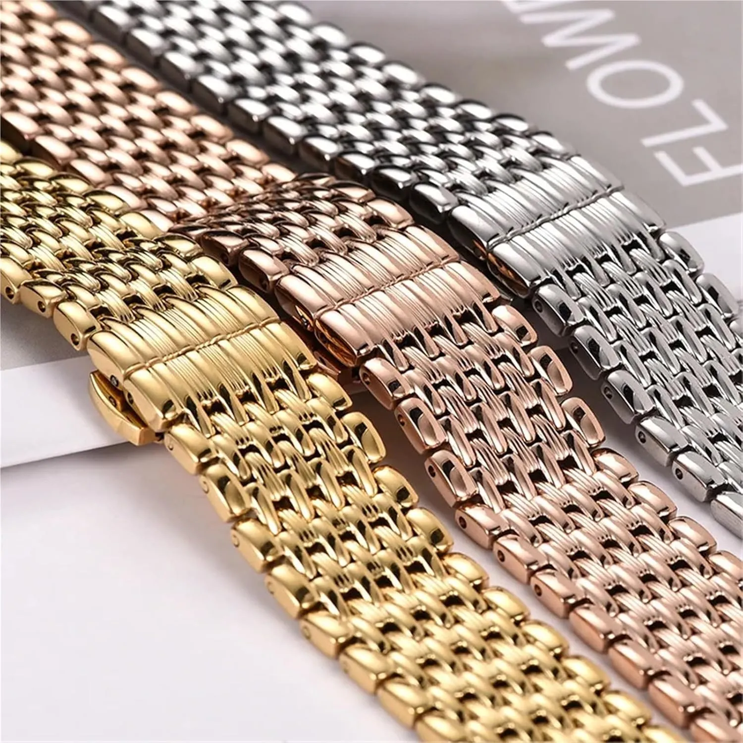 14 16 18 20 22mm Stainless Steel Strap Men's Watch Accessories Steel Strap Women's Double Button Butterfly Buckle