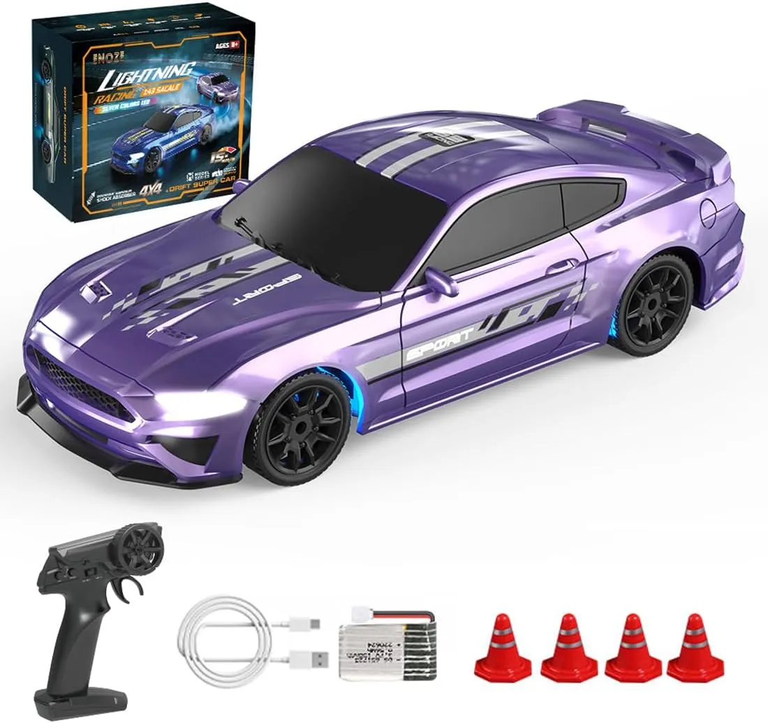 1/43 Mini RC Drift Car, 2.4G 15KM/H High Speed Remote Control Racing Car Model, 4WD RC Drift Cars with LED Lihgt for Adult (Gyro Version)