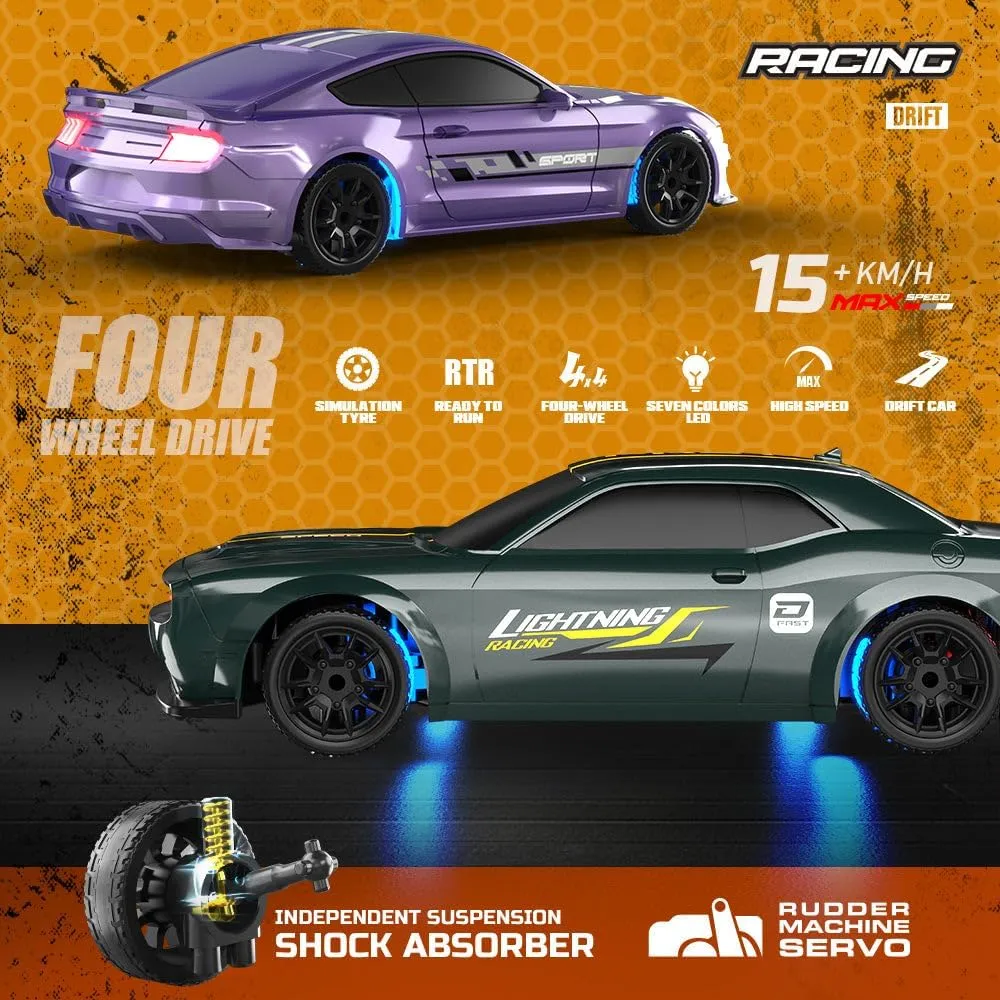 1/43 Scale Mini RC Drift Car, 2.4G Full-Proportional Electric RC Drift Racing Car Model with LED Lights, Remote Control Vehicle Toy Gift (NO.8501)