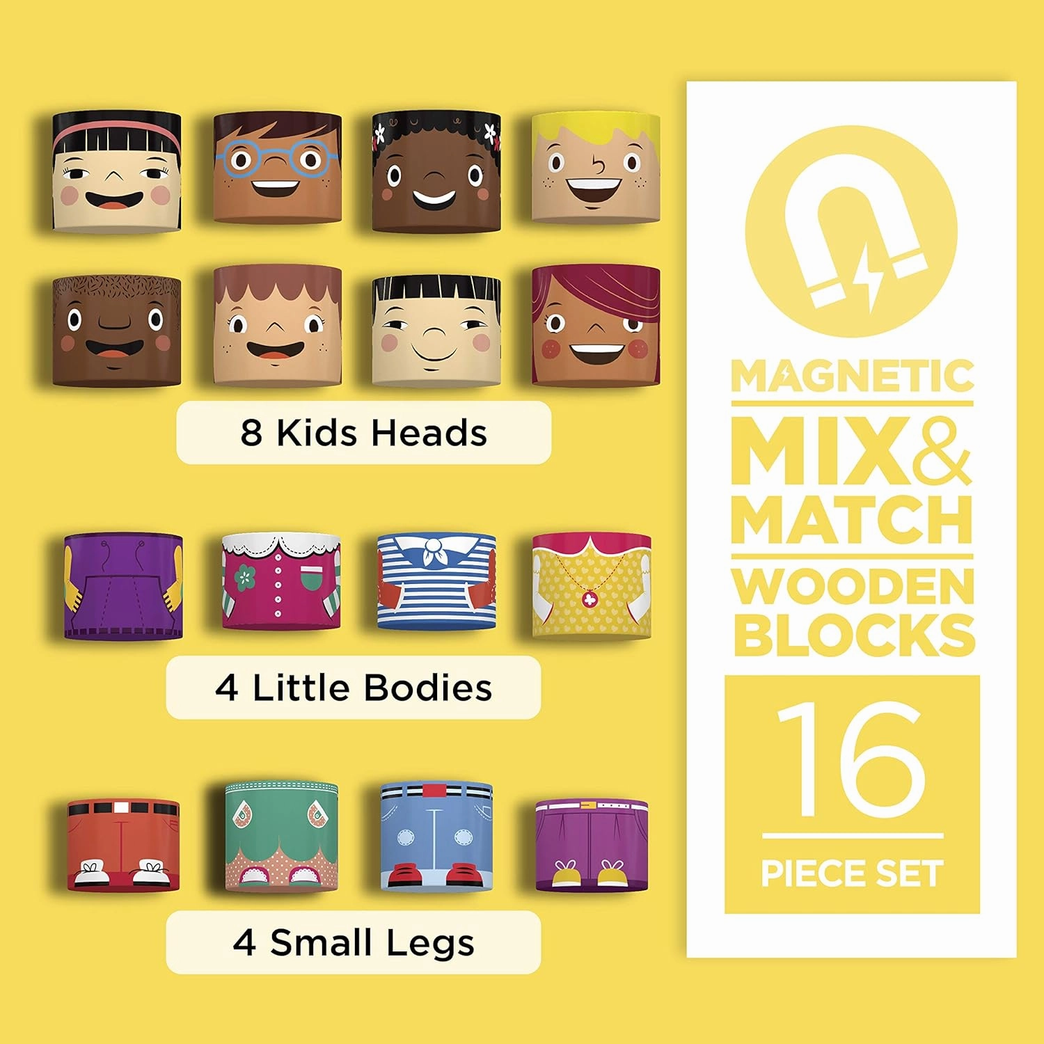 16-Piece Multiracial Magnetic Friends Play Set – Wooden Diversity Building Blocks for Kids – SEL Toy Promoting Cultural Inclusion & Creative Play
