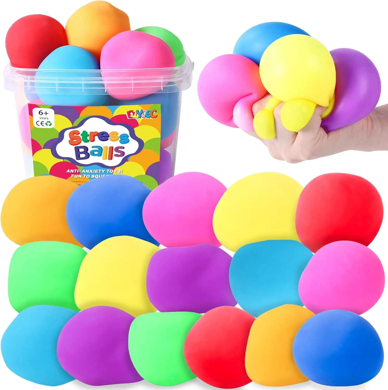 16pcs Stress Balls Toys 2.36 inches Slow Rising Squishy Sensory Balls for Adults Stress Relief Squeeze Stretch Fidget Balls for Kids Party Favor Goodie Bag Stuffers