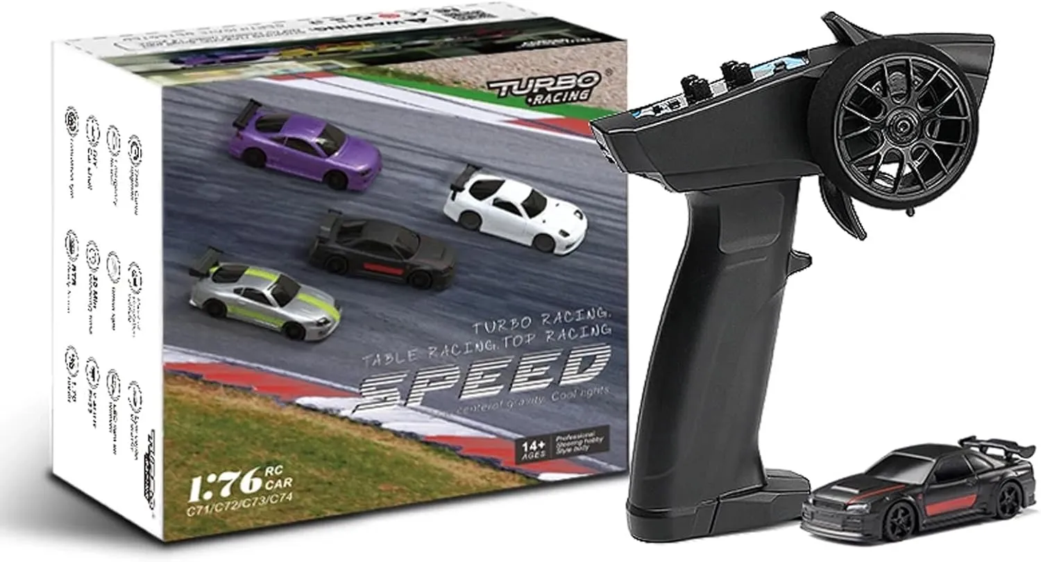 1:76 Turbo Racing Scale RC Sport Car, Table Racing Remote Control Mini Model Car Full Proportional RTR Kit Toys (C74-black)