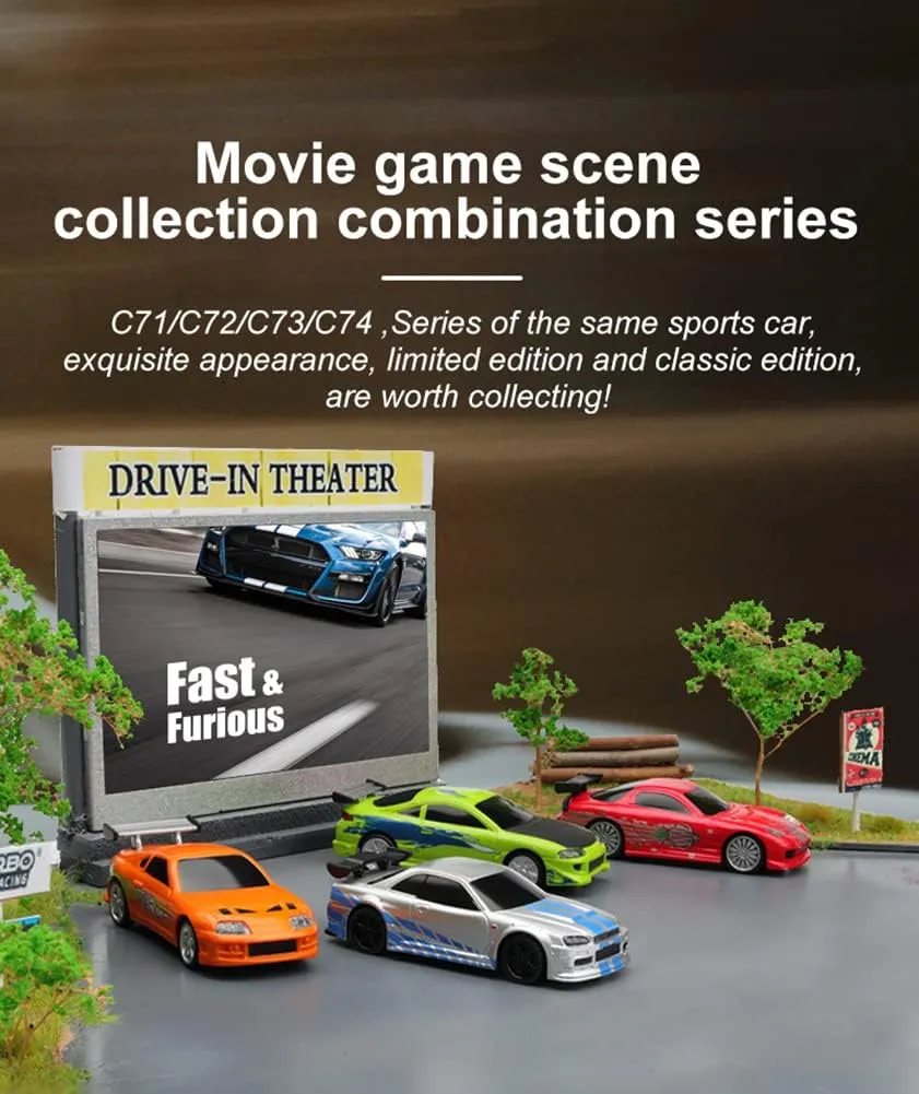 1:76 Turbo Racing Scale RC Sport Car, Table Racing Remote Control Mini Model Car Full Proportional RTR Kit Toys (C74-black)