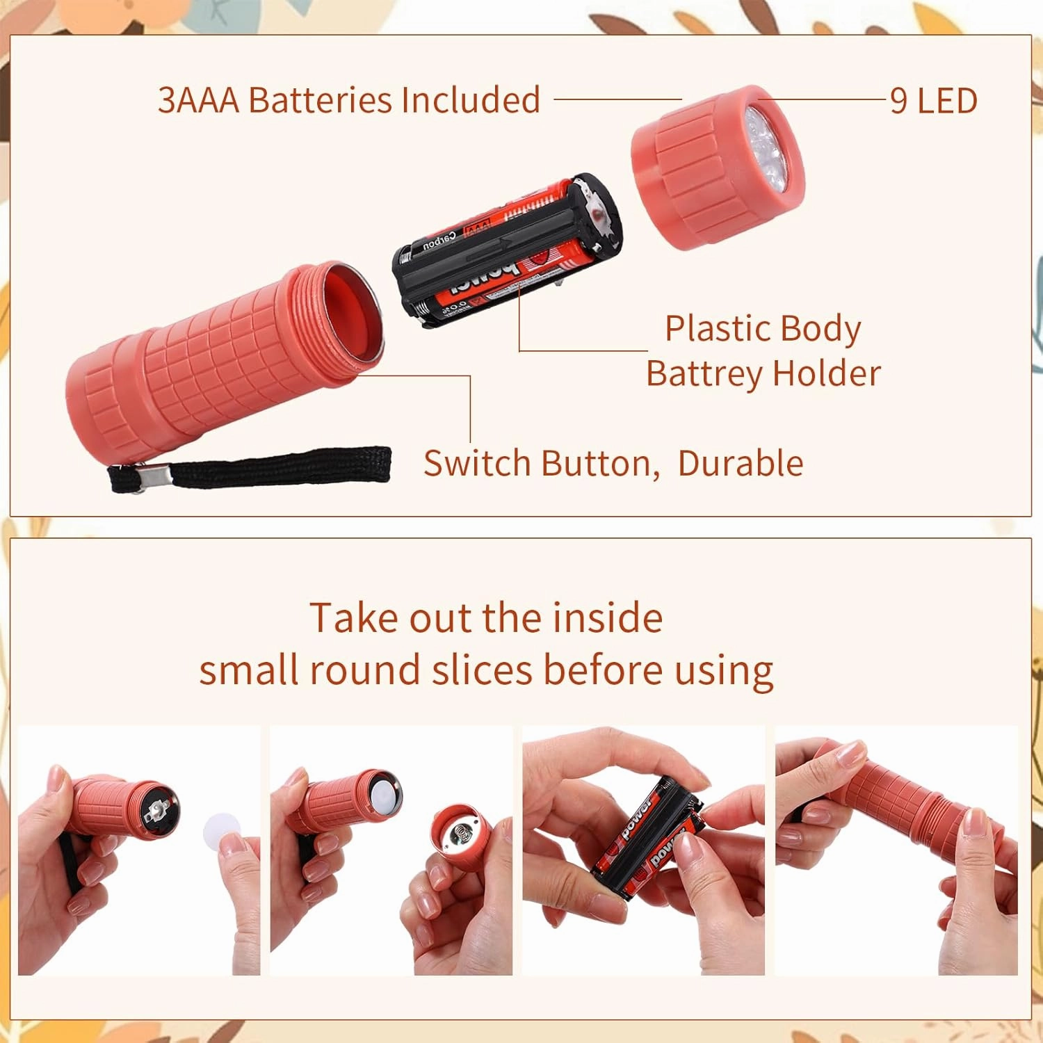 18 Pack 9-LED Small Mini Flashlight Set Plastic Handheld Flashlights with Lanyard, 3 AAA Batteries Included for Kids Night Reading Party Camping Emergency Hunting, 6 Color