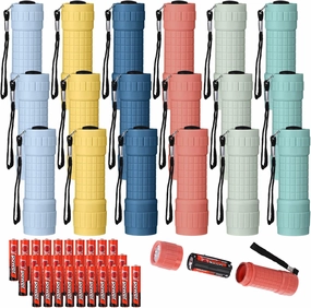 18 Pack 9-LED Small Mini Flashlight Set Plastic Handheld Flashlights with Lanyard, 3 AAA Batteries Included for Kids Night Reading Party Camping Emergency Hunting, 6 Color