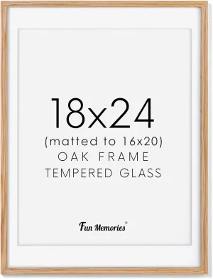 18x24 Picture Frame, Solid Oak Wood 18 x 24 Frame for Wall, 18x24 Oak Poster Frame with Real Glass, 18x24 Matted frame for 16x20, 18"x24" Wood Frame for Home Decor, Natural Oak Color, Set of 1