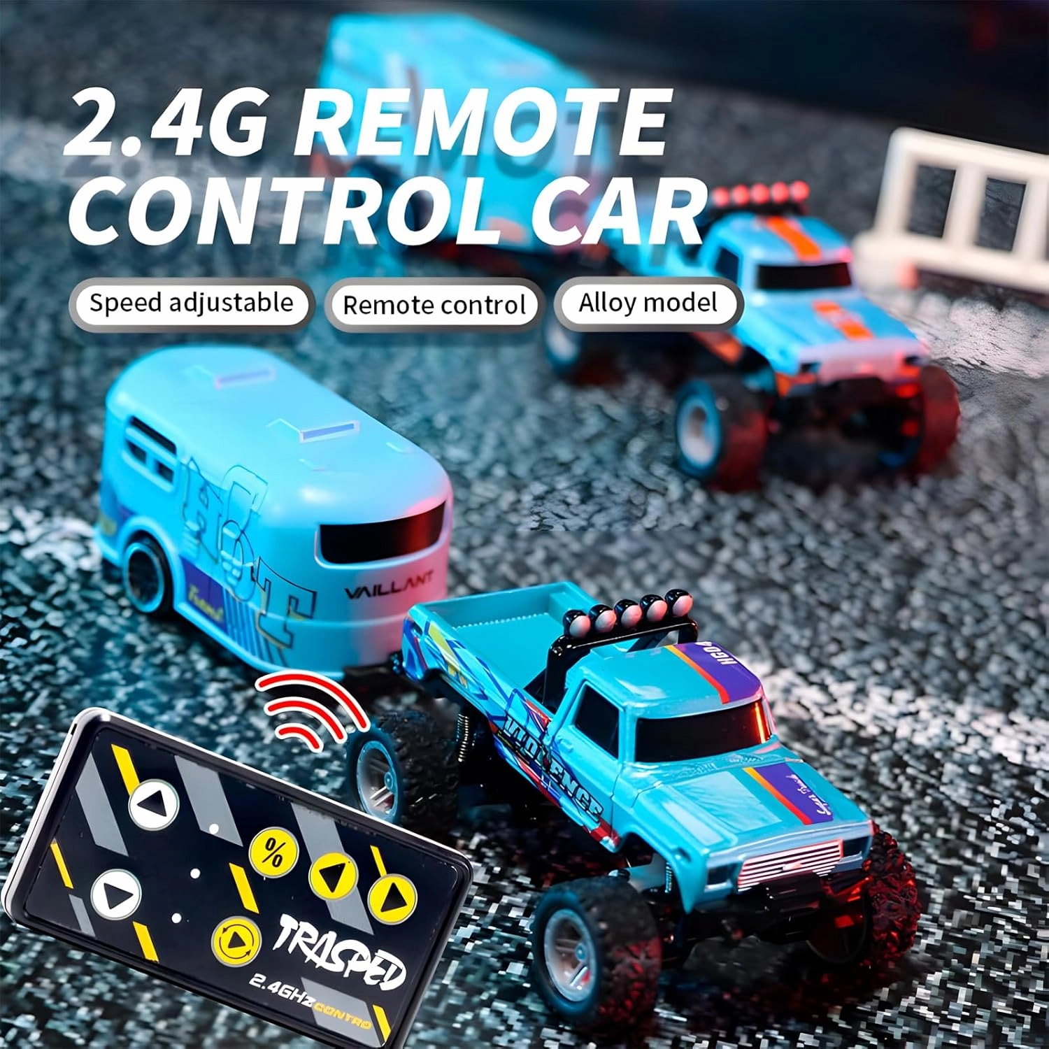 1:64 Mini RC Monster Truck with LED Lights | 2.4GHz Off-Road Remote Control Car | 3 Speed Adjustable, USB Rechargeable Alloy RC Truck for Kids & Adults Indoor/Outdoor Racing (Grey)