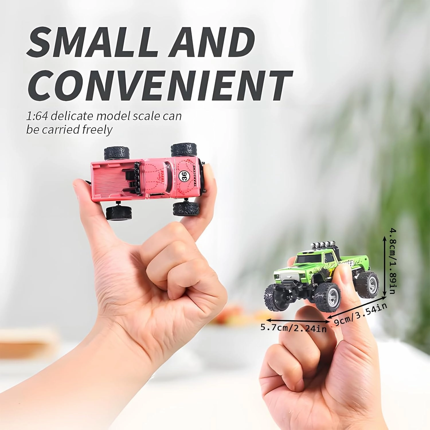1:64 Mini RC Monster Truck with LED Lights | 2.4GHz Off-Road Remote Control Car | 3 Speed Adjustable, USB Rechargeable Alloy RC Truck for Kids & Adults Indoor/Outdoor Racing (Grey)