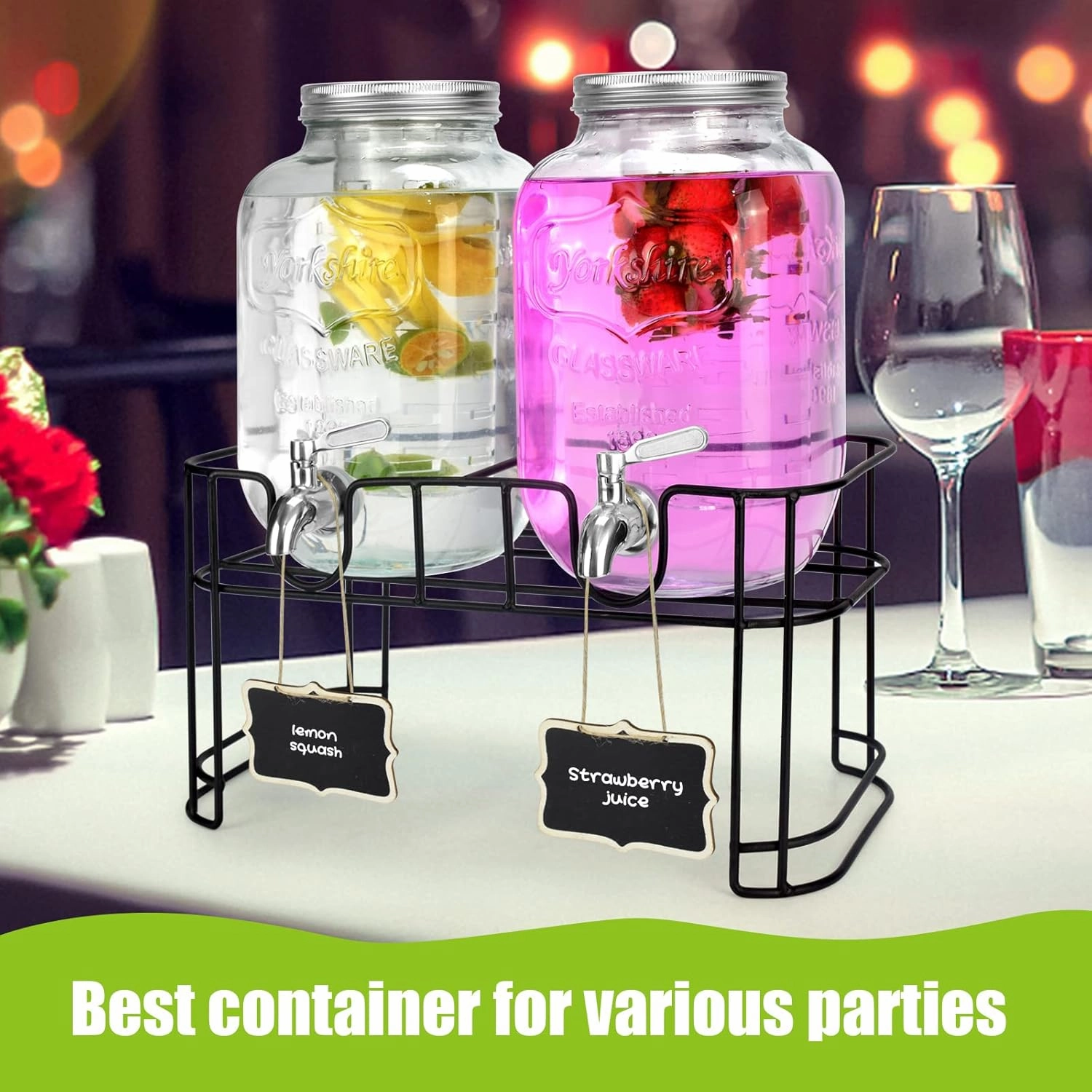 1 Gallon Glass Drink Dispensers For Parties 2PACK.Beverage Dispenser,Glass Drink Dispenser With Stand And Stainless Steel Spigot 100% Leakproof.Lemonade Dispenser With Ice Cylinder.Laundry Detergent