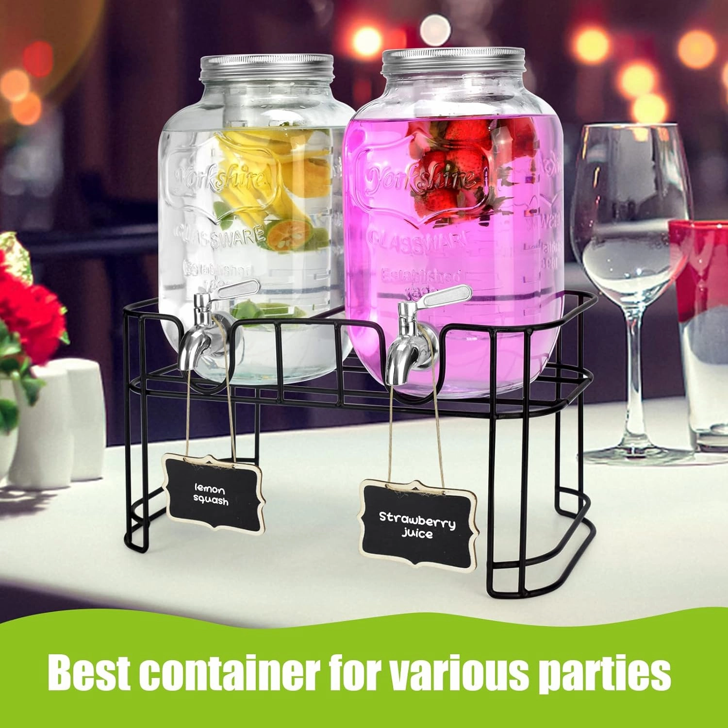 1 Gallon Glass Drink Dispensers For Parties 2PACK.Beverage Dispenser,Glass Drink Dispenser With Stand And Stainless Steel Spigot 100% Leakproof.Lemonade Dispenser With Ice Cylinder.Laundry Detergent