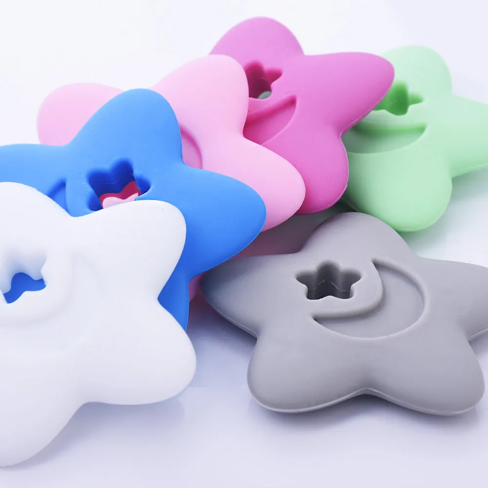 2 1/2" Star Moon silicone teether teething toy baby teether pendant 100% Food Grade DIY necklace 1pcs 102570