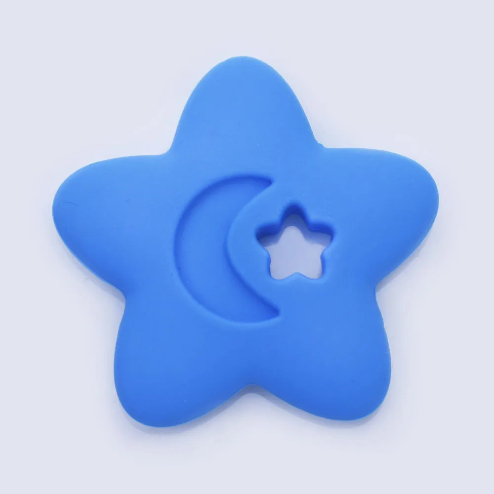 2 1/2" Star Moon silicone teether teething toy baby teether pendant 100% Food Grade DIY necklace 1pcs 102570