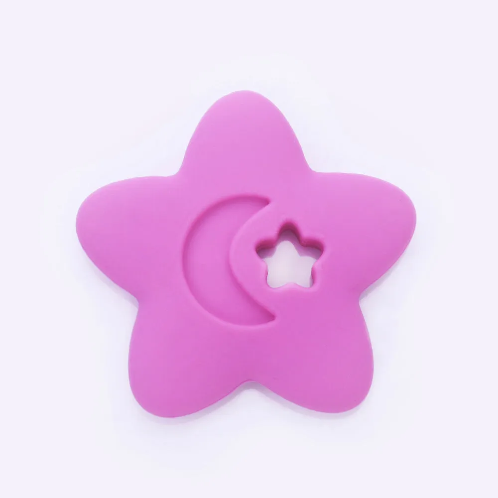 2 1/2" Star Moon silicone teether teething toy baby teether pendant 100% Food Grade DIY necklace 1pcs 102570