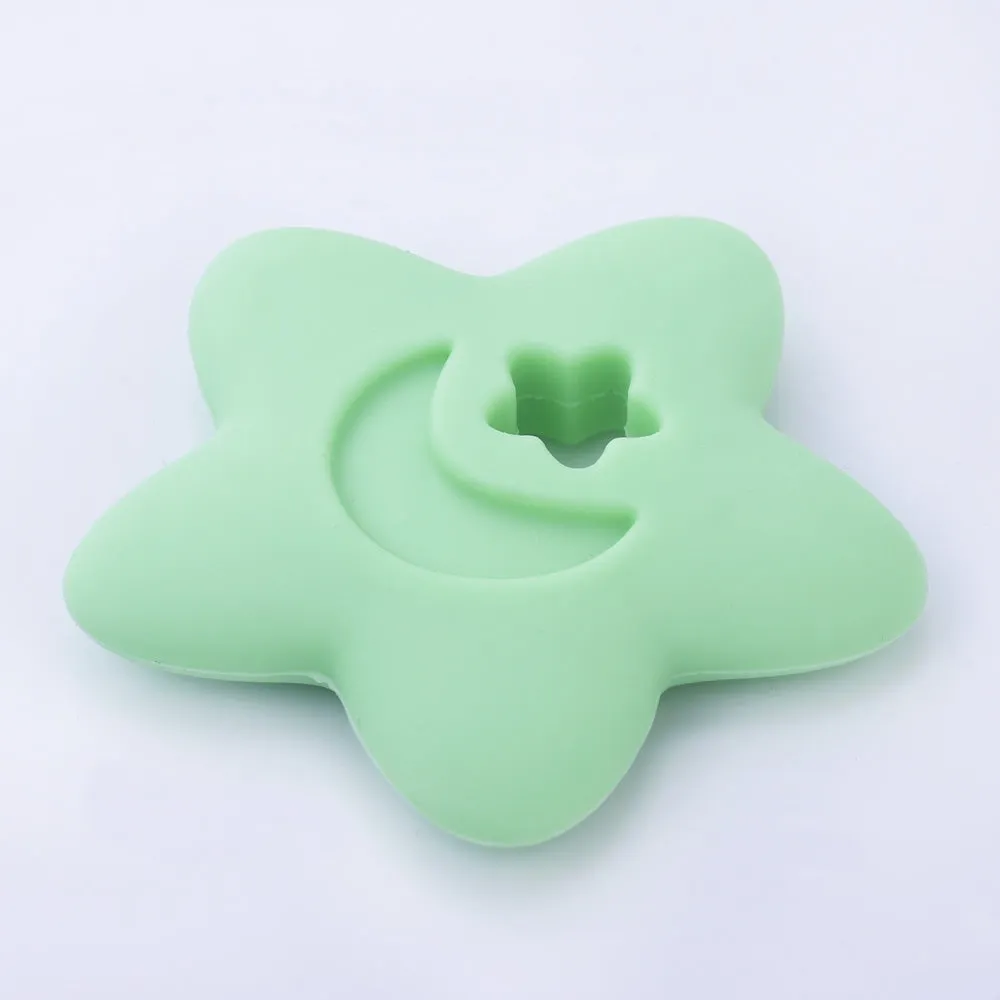 2 1/2" Star Moon silicone teether teething toy baby teether pendant 100% Food Grade DIY necklace 1pcs 102570