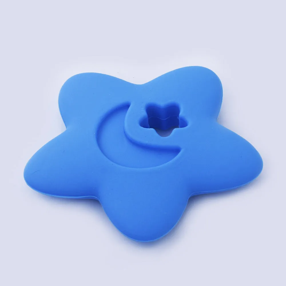 2 1/2" Star Moon silicone teether teething toy baby teether pendant 100% Food Grade DIY necklace 1pcs 102570