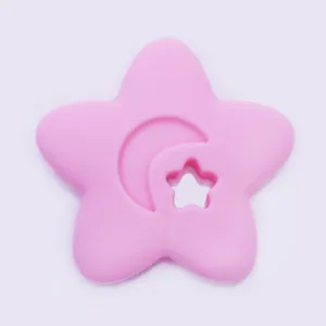 2 1/2" Star Moon silicone teether teething toy baby teether pendant 100% Food Grade DIY necklace 1pcs 102570